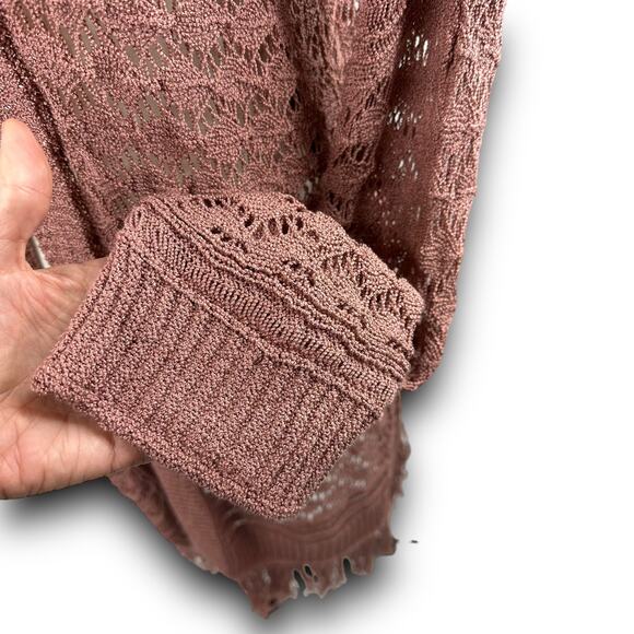 Avorwe Boho Chic Open Knit Long Cardigan Fringe Trim Lightweight Small Medium - Picture 3 of 6